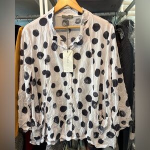 Chalet et Cece McKenna Jacket in Crinkle Mesh White/ Gray Polka Dots Size XL NWT